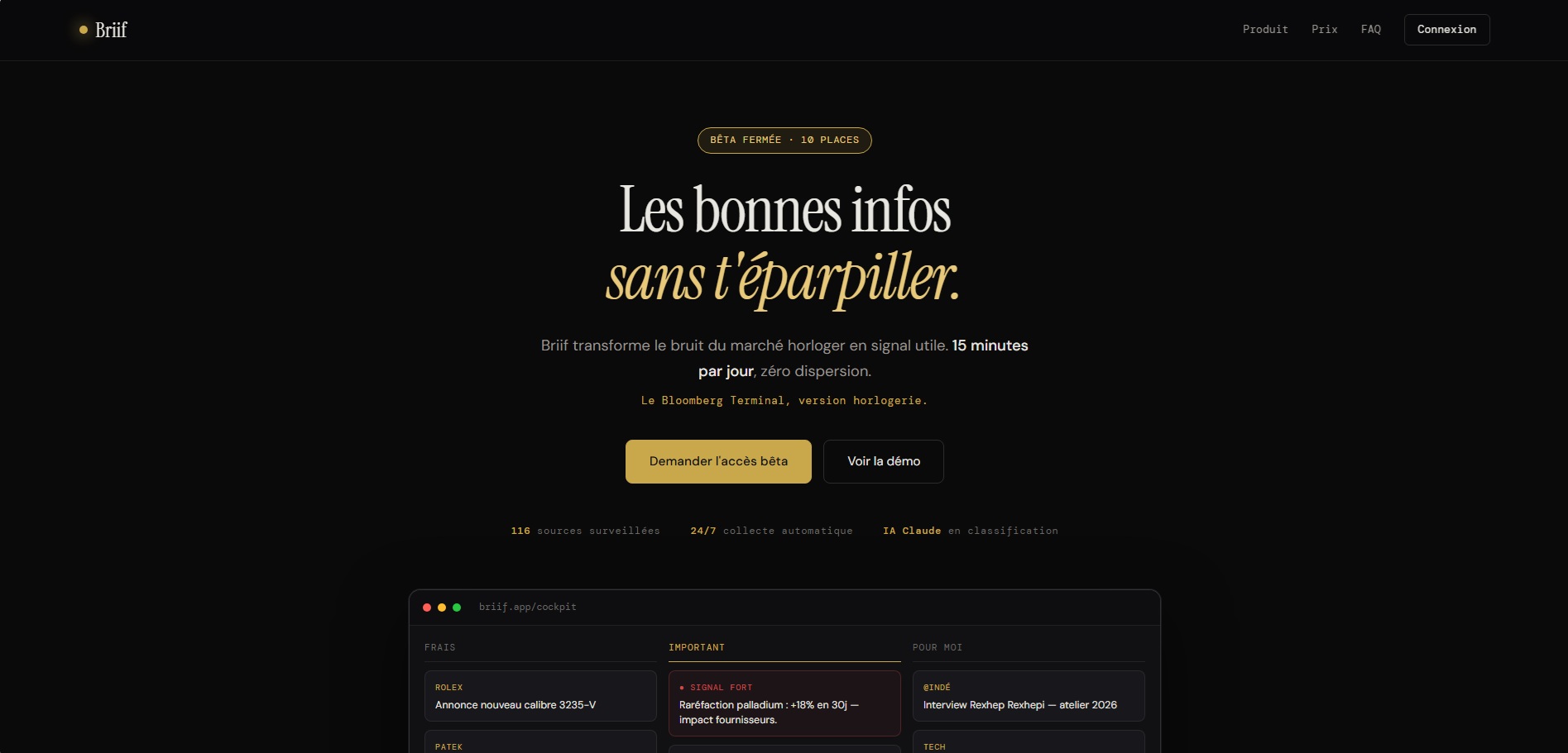 Aperçu de Briif — le Bloomberg Terminal version horlogerie